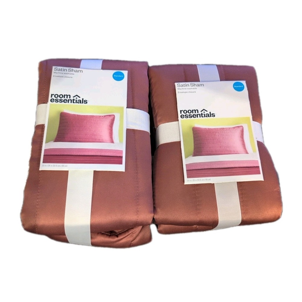 2 Pack Room Essentials Rose Pink Satin Standard  Quilted Pillow Sham 20" x 26"